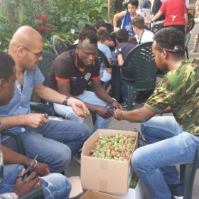 Beneficiari SPRAR Itri impegnati nelle operazioni preliminari dell'Infiorata